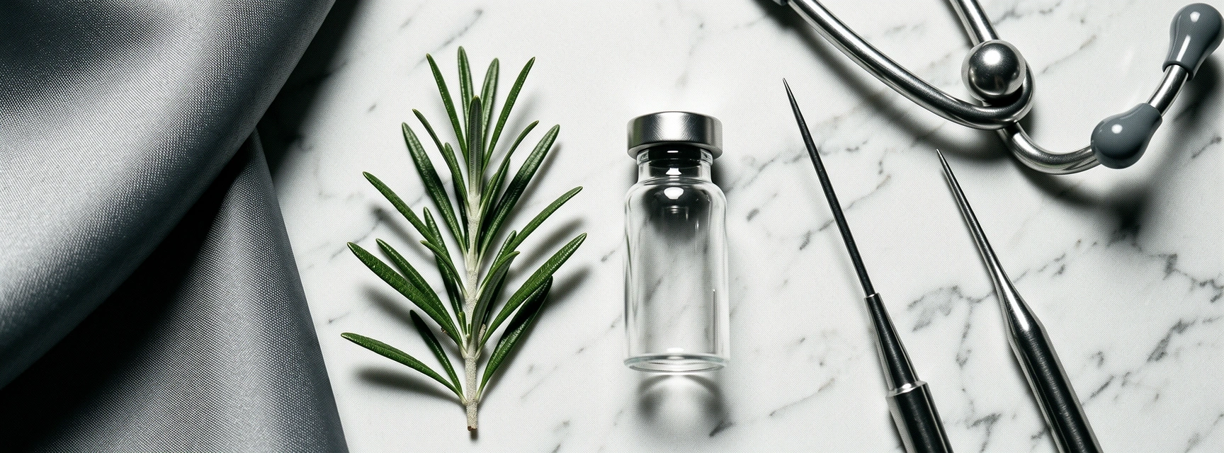 Clinical nutritional instruments on marble surface